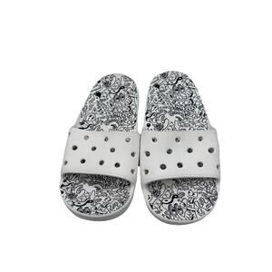 Crocs Classic Slides White Mens 10 W 12 Doodle Print Signed Harrington Slip On